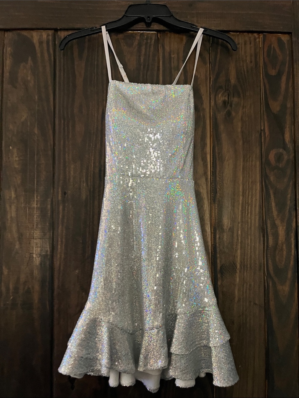 Silver Sequin Spaghetti-Strap Dress - Elegant Party Dress